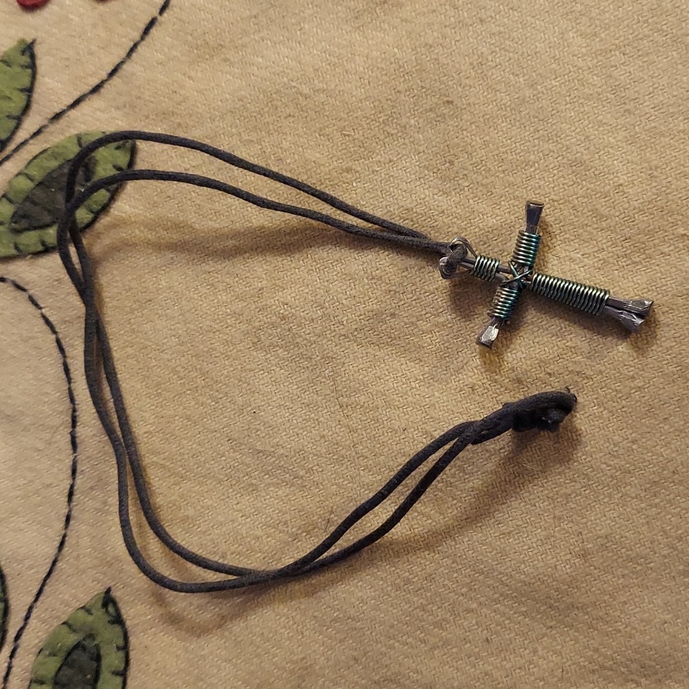 🩶 Blue Horseshoe Nail Cross Pendant Necklace